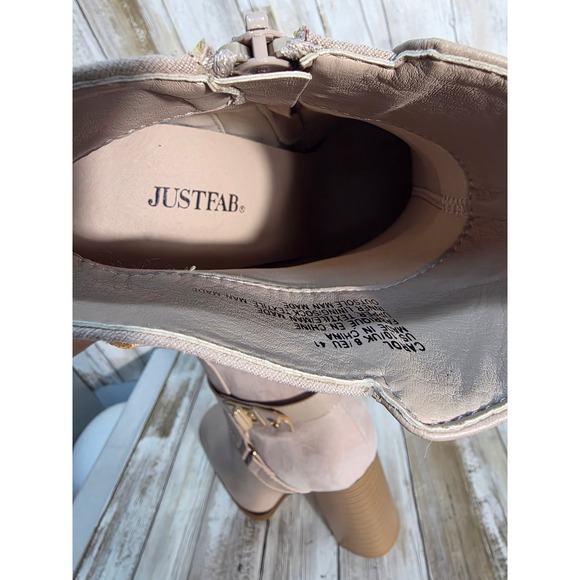 JustFab Carol Taupe Suede Buckle Strap Block Heel Ankle Boots Womens US 10 - Picture 7 of 9